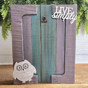 Primitive Wood Owl Live Simply Photo Clip Frame Farmhouse Decor White Brown